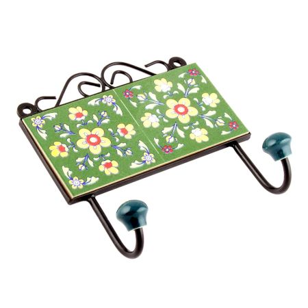 Forest Green And Yellow Tiny Floral Tiles Hooks 
